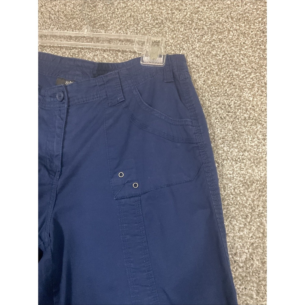 Style & Co Womens 10 Cargo Capri Pants Midrise Bungee Hem Uniform Blue - Picture 3 of 13